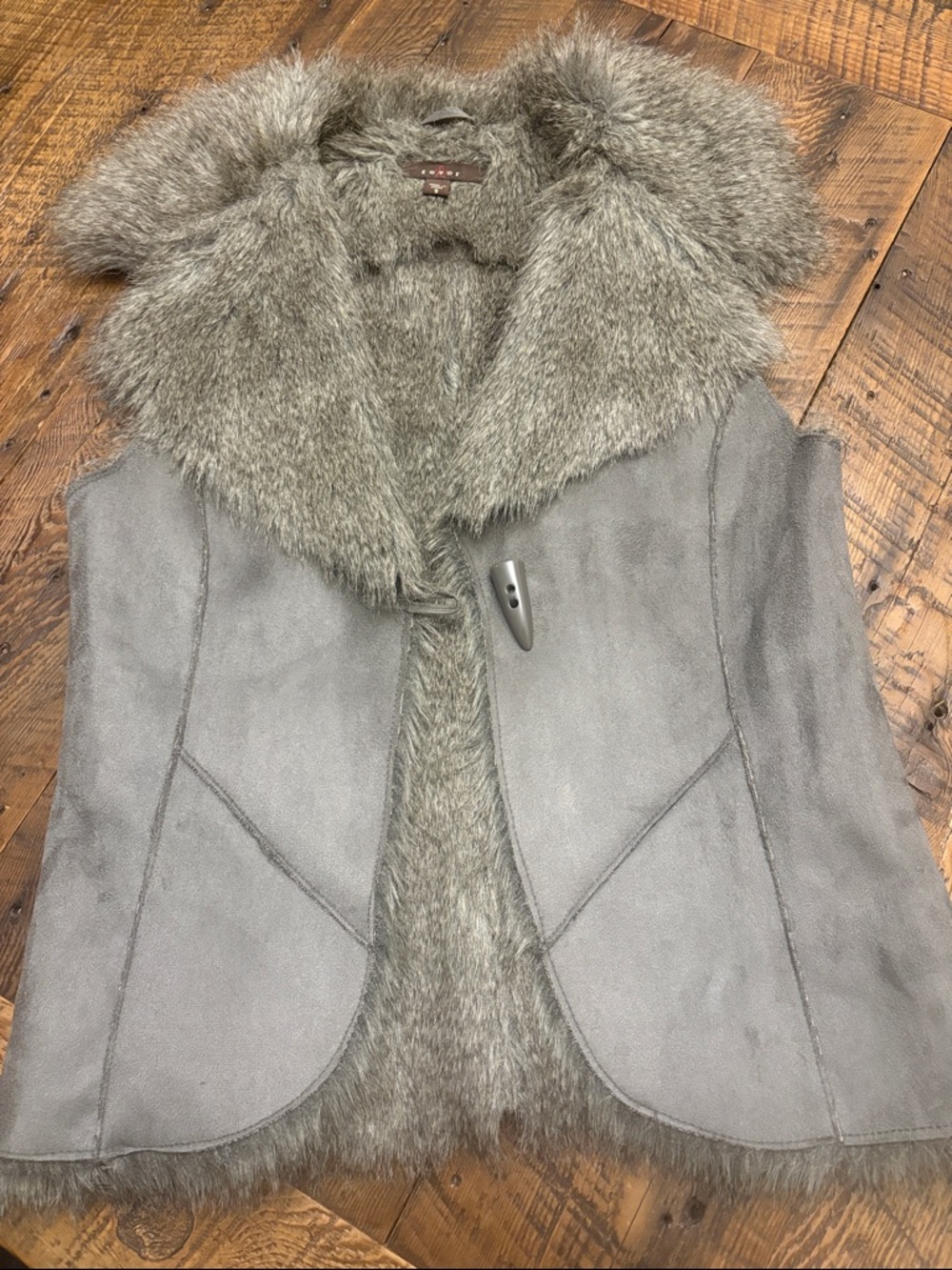 Fever Grey Faux Fur Trim Suede Vest